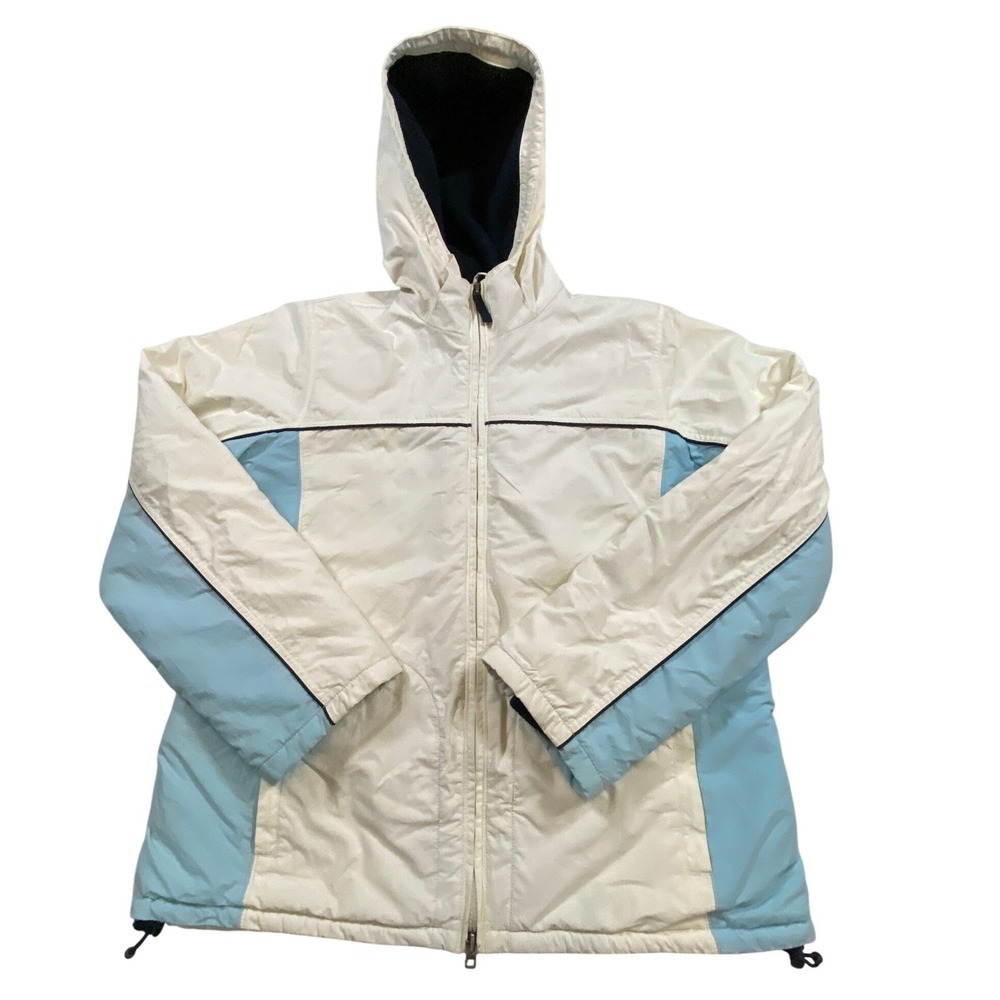 VTG Y2k Abercrombie & Fitch Jacket Cream Blue Hooded Winter Ski Outerwear Medium